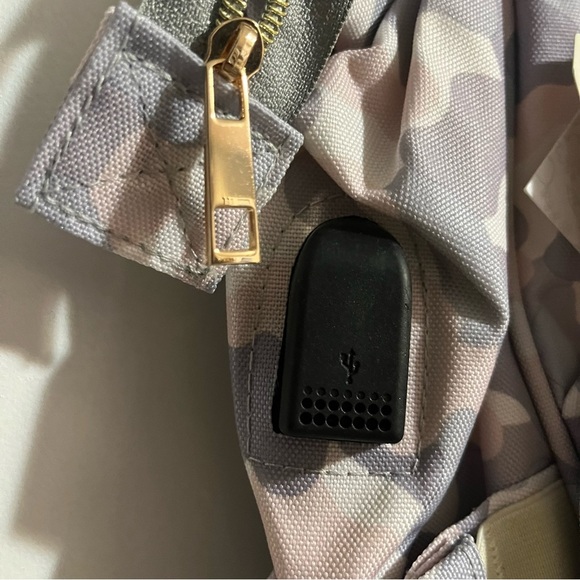 Shiada brand diaper bag backpack with a camouflage pattern in grey, pink, &white - Picture 5 of 15